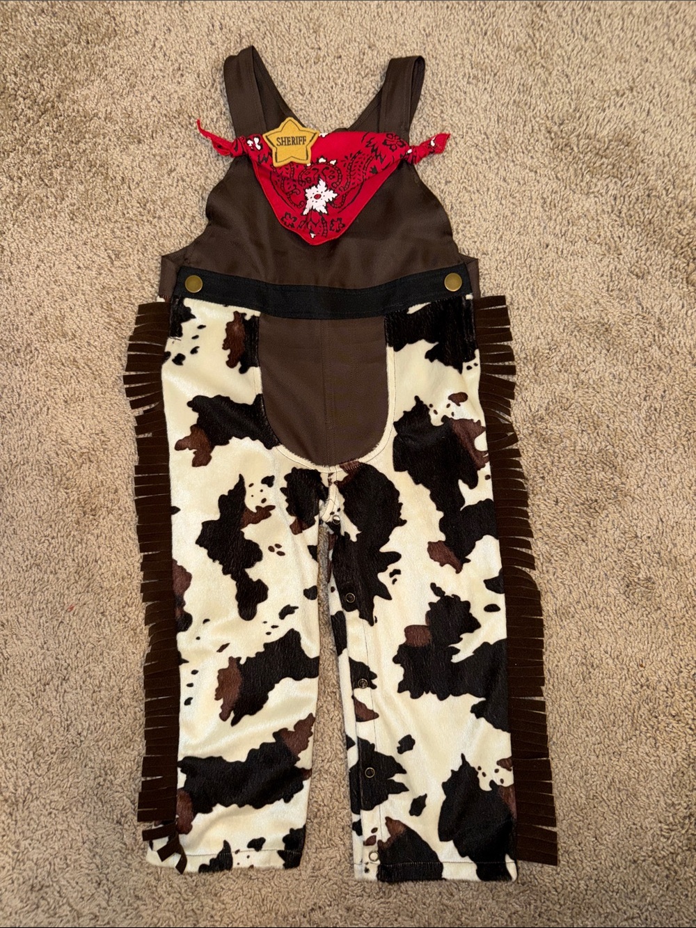 Kids Cowboy Cowprint Overalls with Red Bandana